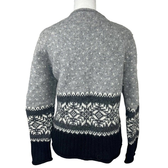 Eddie Bauer Vintage Gray Black Fair Isle Nordic Wool Cardigan Sweater S - Picture 11 of 14